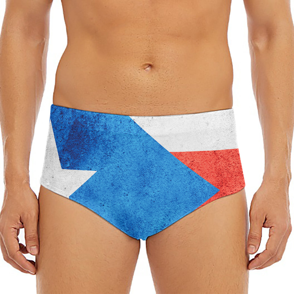 Grunge Puerto Rican Flag Print Men's Triangle Swim Briefs