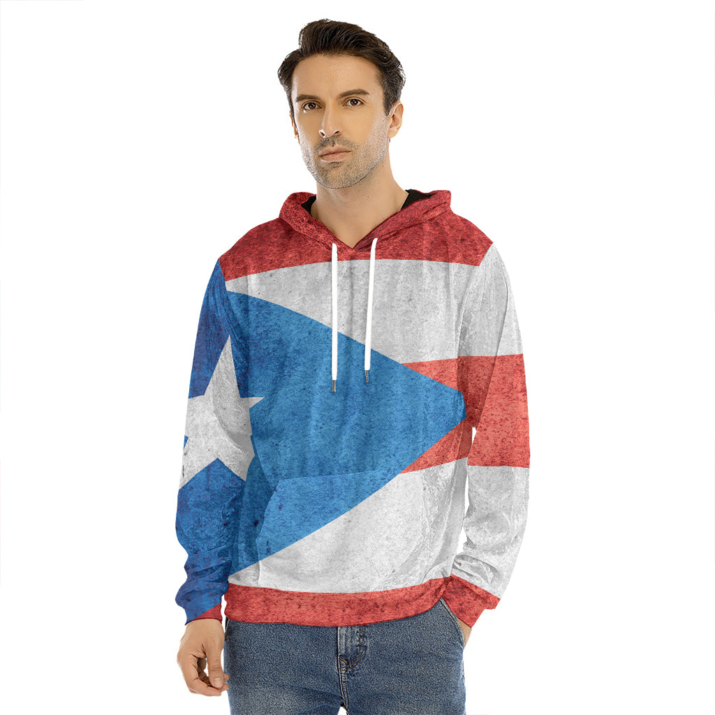 Grunge Puerto Rican Flag Print Men's Velvet Pullover Hoodie