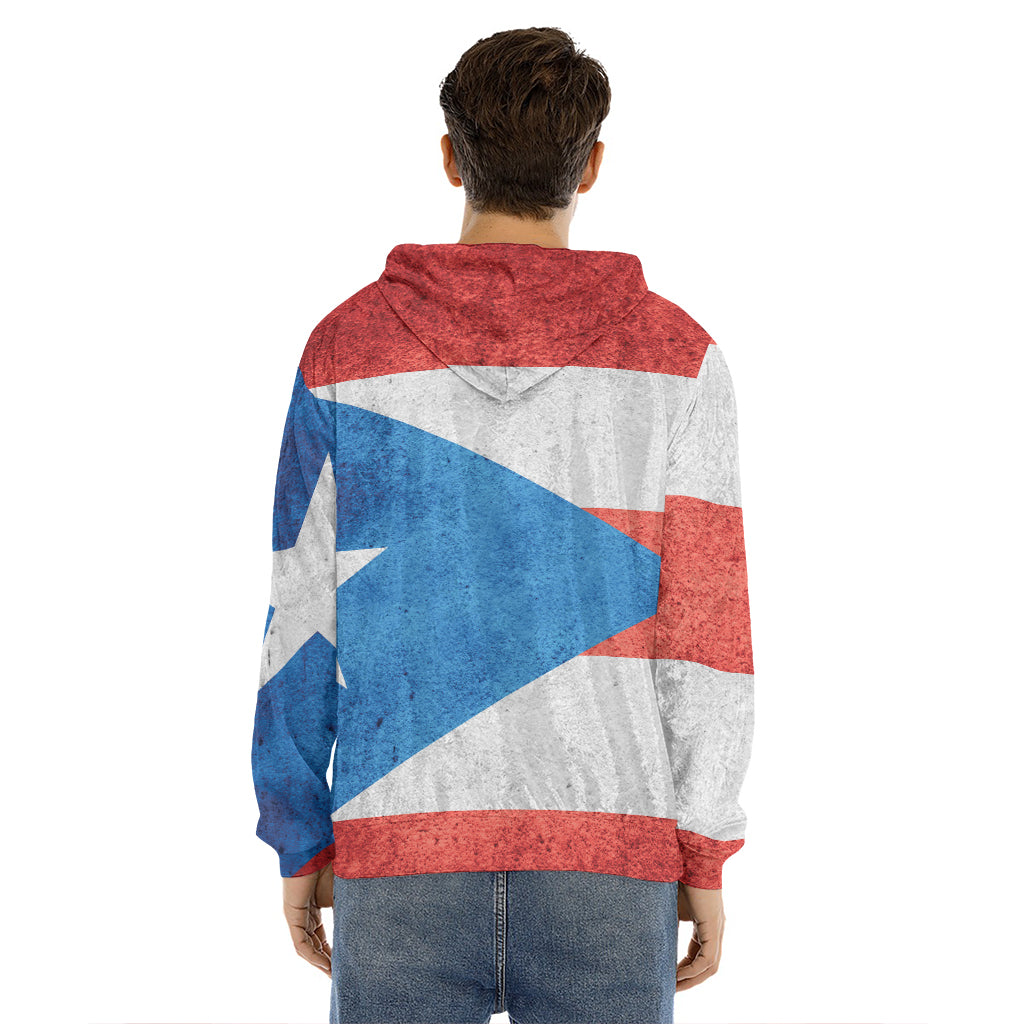 Grunge Puerto Rican Flag Print Men's Velvet Pullover Hoodie