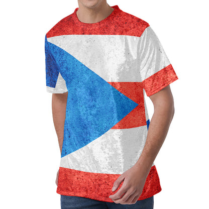Grunge Puerto Rican Flag Print Men's Velvet T-Shirt