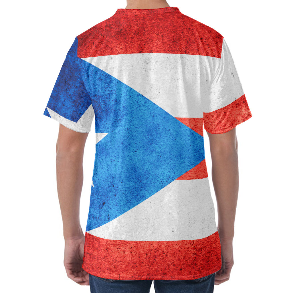 Grunge Puerto Rican Flag Print Men's Velvet T-Shirt
