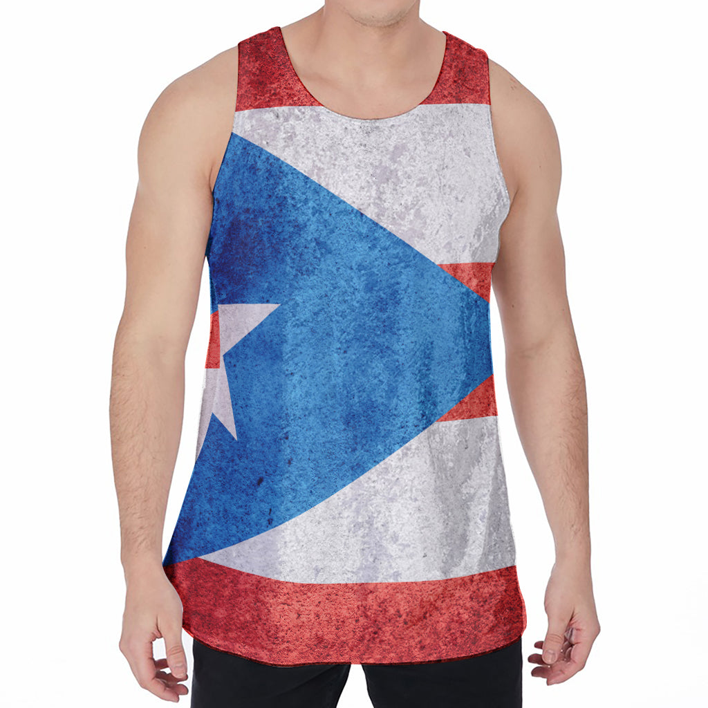 Grunge Puerto Rican Flag Print Men's Velvet Tank Top