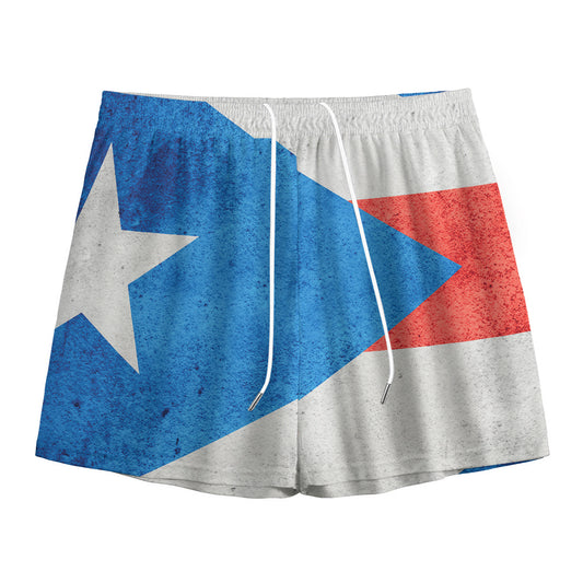 Grunge Puerto Rican Flag Print Mesh Shorts
