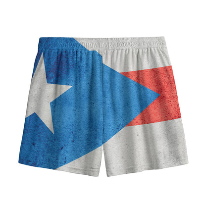 Grunge Puerto Rican Flag Print Mesh Shorts