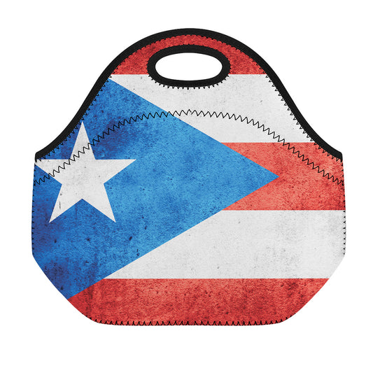 Grunge Puerto Rican Flag Print Neoprene Lunch Bag