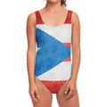 Grunge Puerto Rican Flag Print One Piece Swimsuit