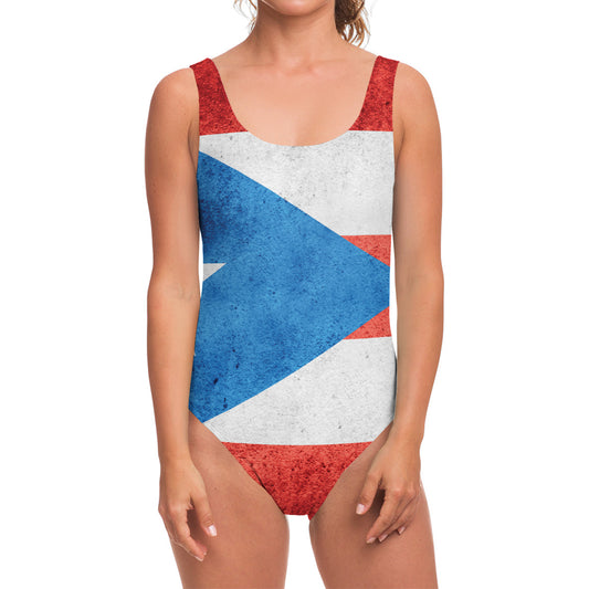 Grunge Puerto Rican Flag Print One Piece Swimsuit