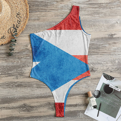 Grunge Puerto Rican Flag Print One Shoulder Bodysuit