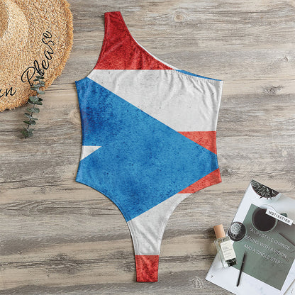 Grunge Puerto Rican Flag Print One Shoulder Bodysuit