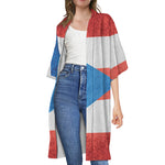 Grunge Puerto Rican Flag Print Open Front Beach Cover Up