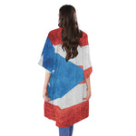 Grunge Puerto Rican Flag Print Open Front Beach Cover Up