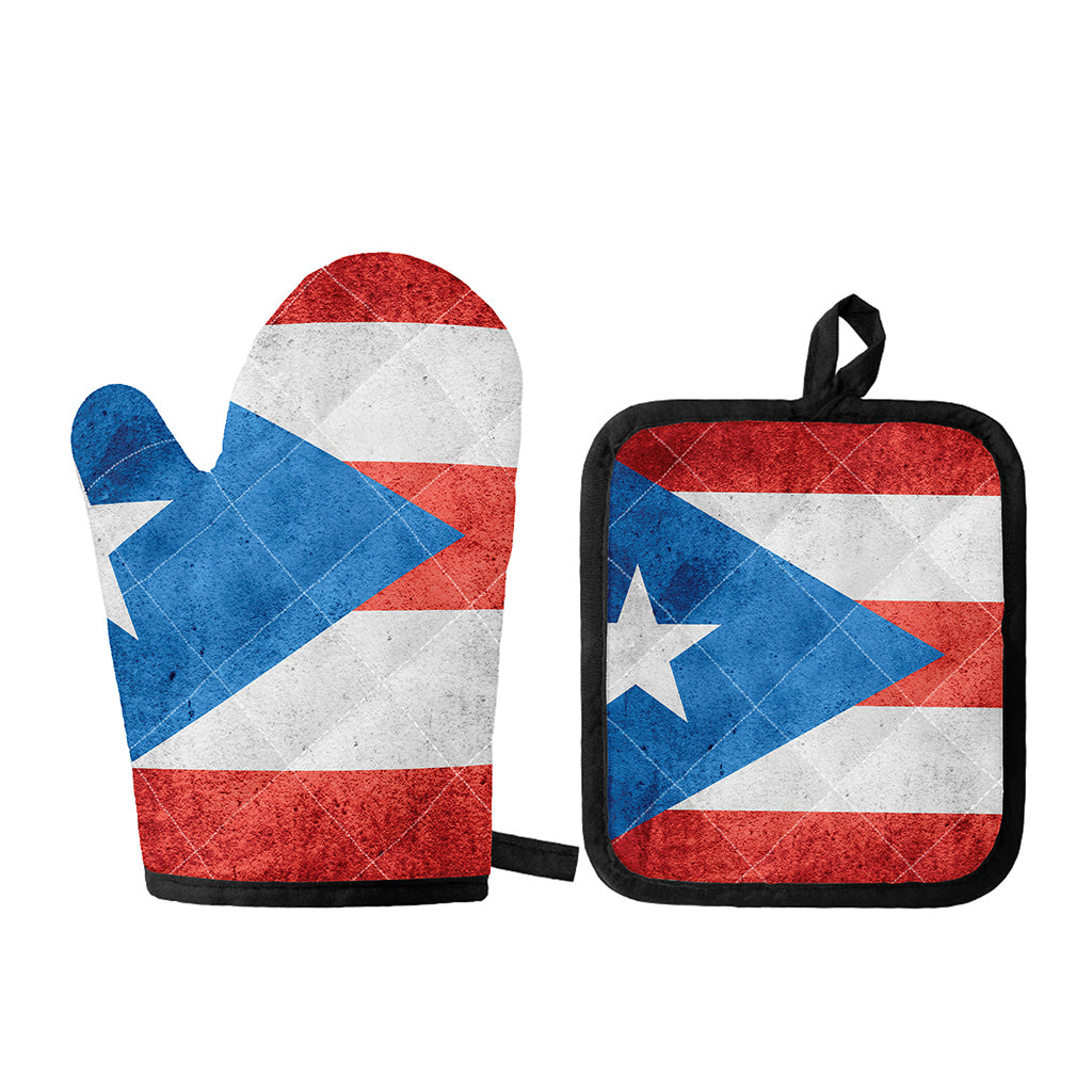 Grunge Puerto Rican Flag Print Oven Mitt And Pot Holder Set