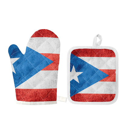 Grunge Puerto Rican Flag Print Oven Mitt And Pot Holder Set