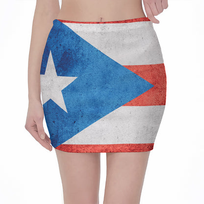 Grunge Puerto Rican Flag Print Pencil Mini Skirt