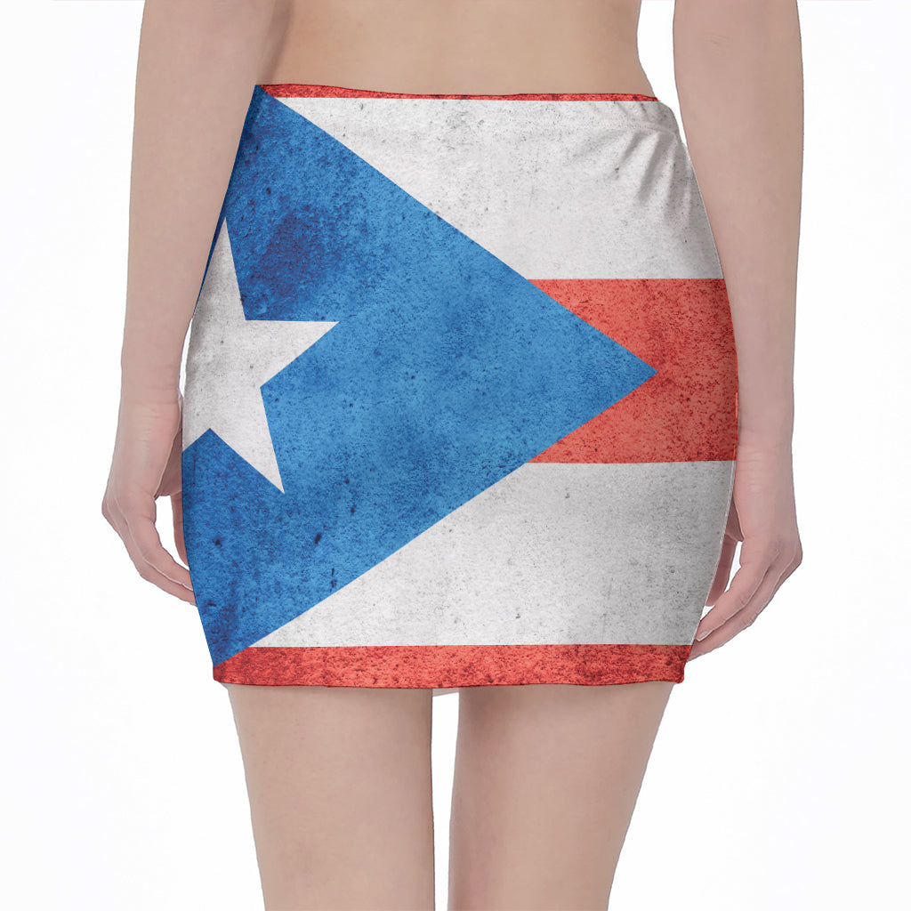 Grunge Puerto Rican Flag Print Pencil Mini Skirt