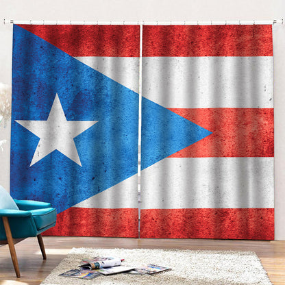 Grunge Puerto Rican Flag Print Pencil Pleat Curtains