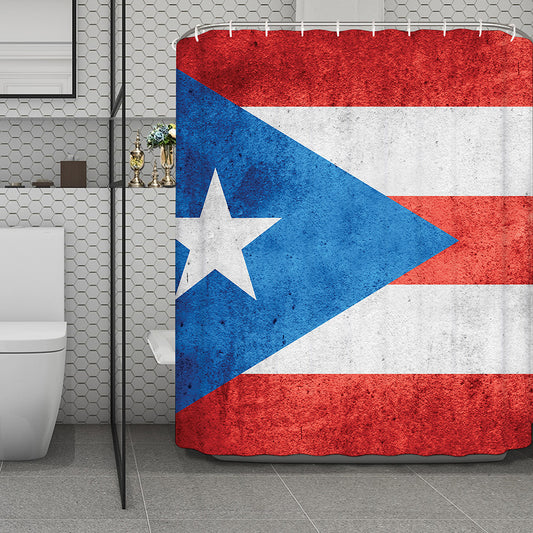 Grunge Puerto Rican Flag Print Polyester Shower Curtain