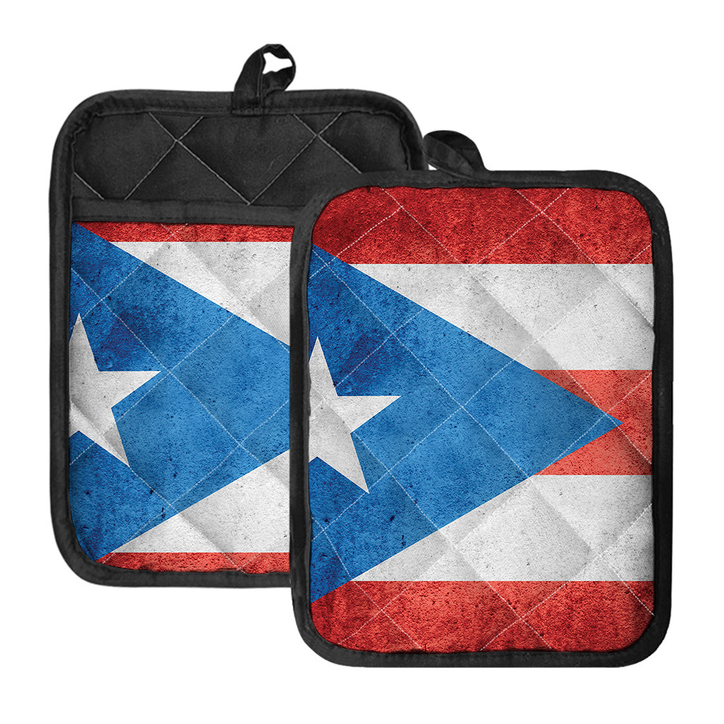Grunge Puerto Rican Flag Print Pot Holders With Pocket