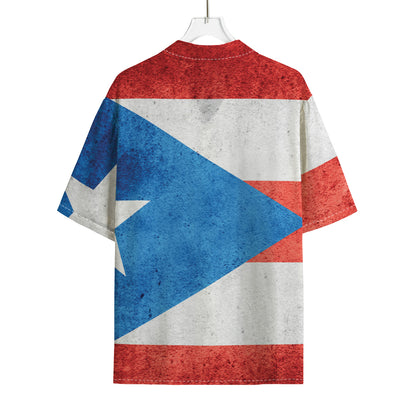 Grunge Puerto Rican Flag Print Rayon Hawaiian Shirt
