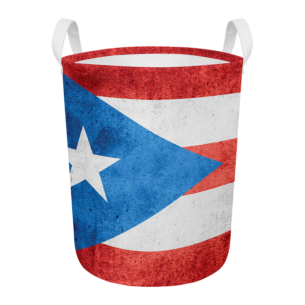 Grunge Puerto Rican Flag Print Round Laundry Basket