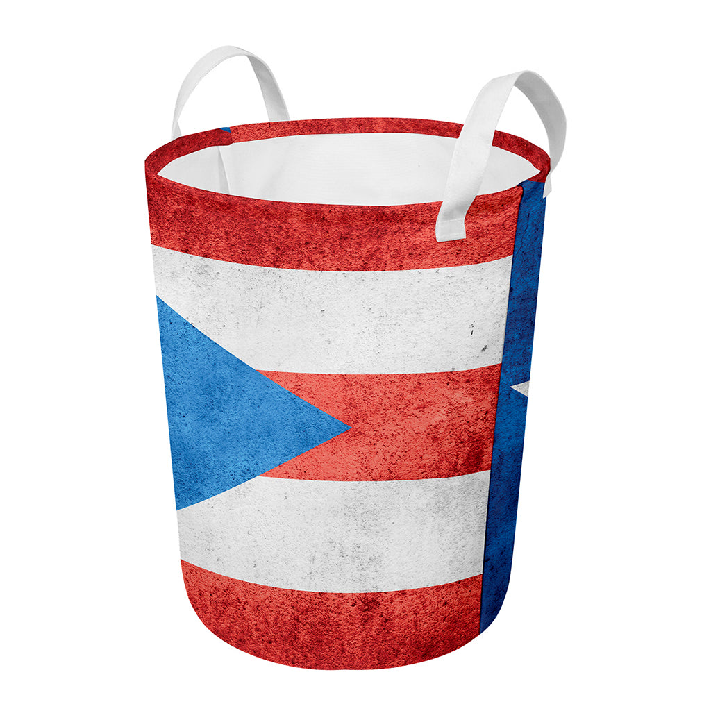 Grunge Puerto Rican Flag Print Round Laundry Basket