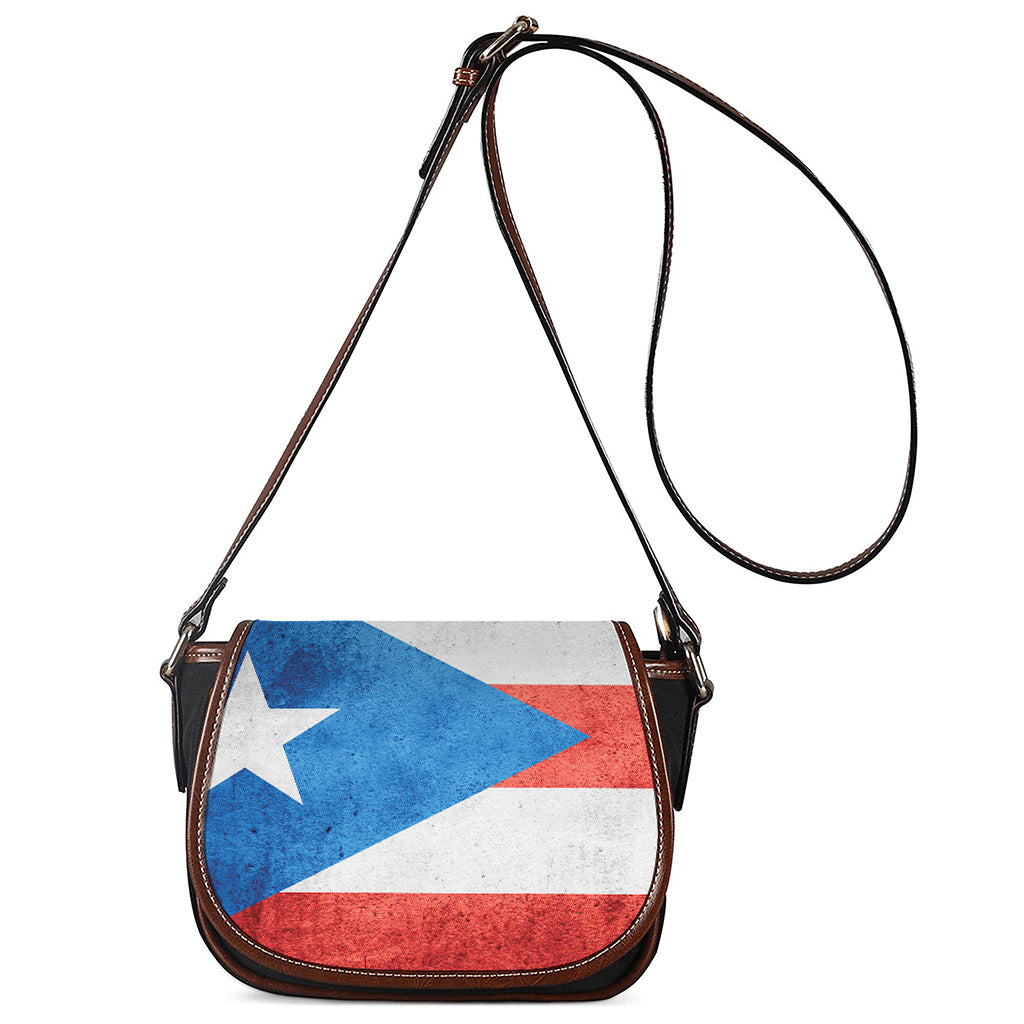 Grunge Puerto Rican Flag Print Saddle Bag