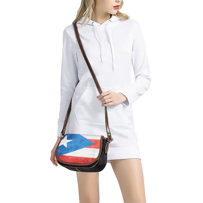 Grunge Puerto Rican Flag Print Saddle Bag
