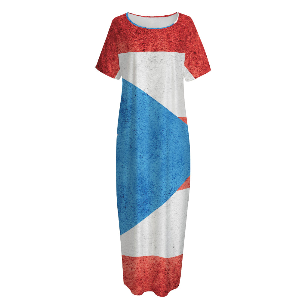 Grunge Puerto Rican Flag Print Short Sleeve Long Nightdress