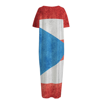 Grunge Puerto Rican Flag Print Short Sleeve Long Nightdress