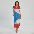Grunge Puerto Rican Flag Print Short Sleeve Maxi Dress