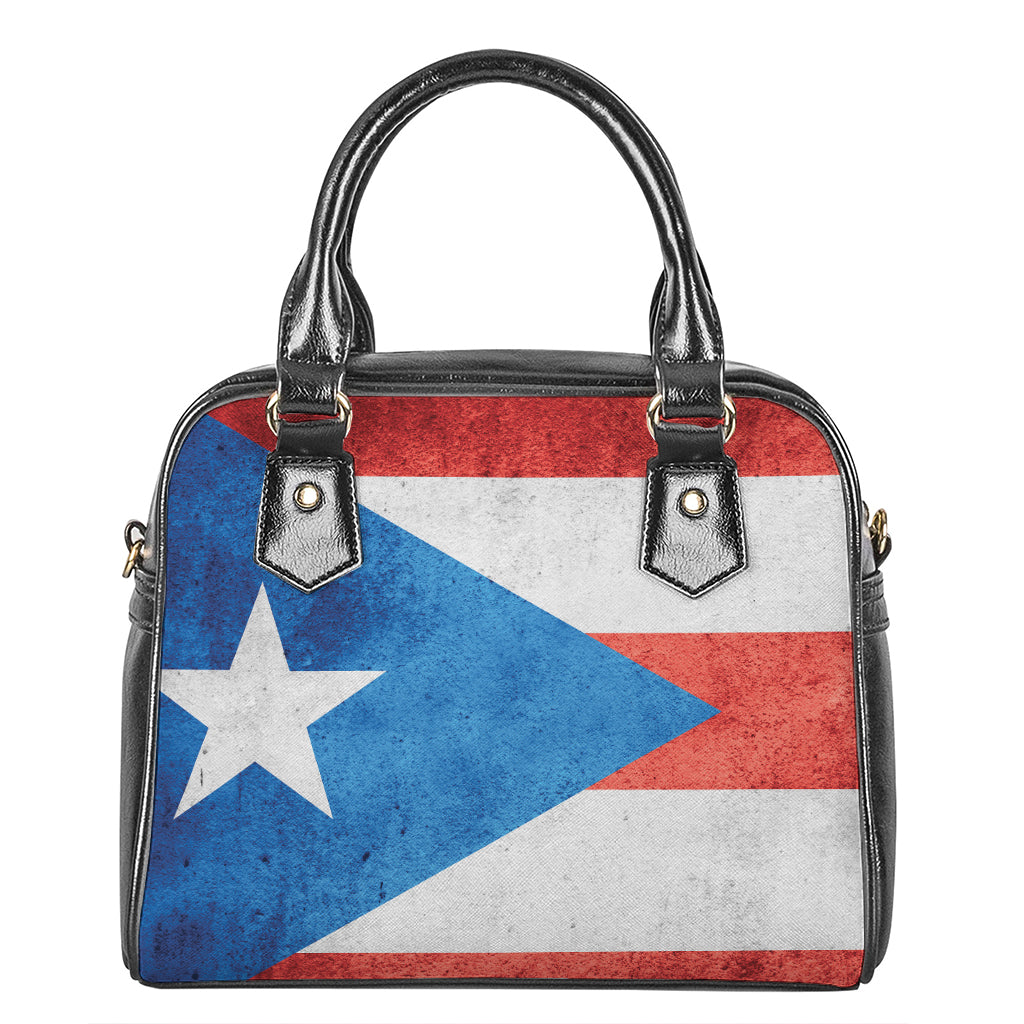 Grunge Puerto Rican Flag Print Shoulder Handbag
