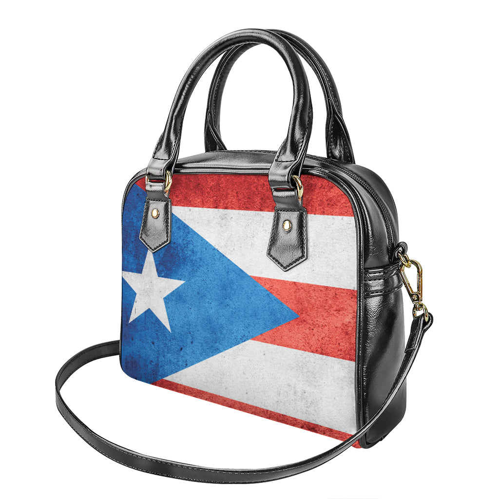 Grunge Puerto Rican Flag Print Shoulder Handbag