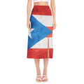 Grunge Puerto Rican Flag Print Side Slit Midi Skirt