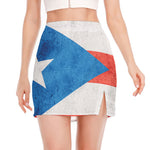 Grunge Puerto Rican Flag Print Side Slit Mini Skirt