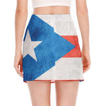 Grunge Puerto Rican Flag Print Side Slit Mini Skirt