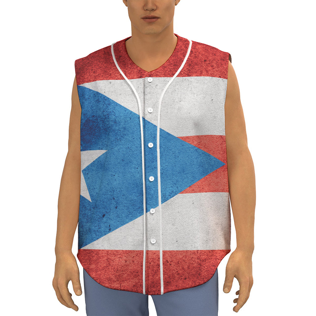Grunge Puerto Rican Flag Print Sleeveless Baseball Jersey