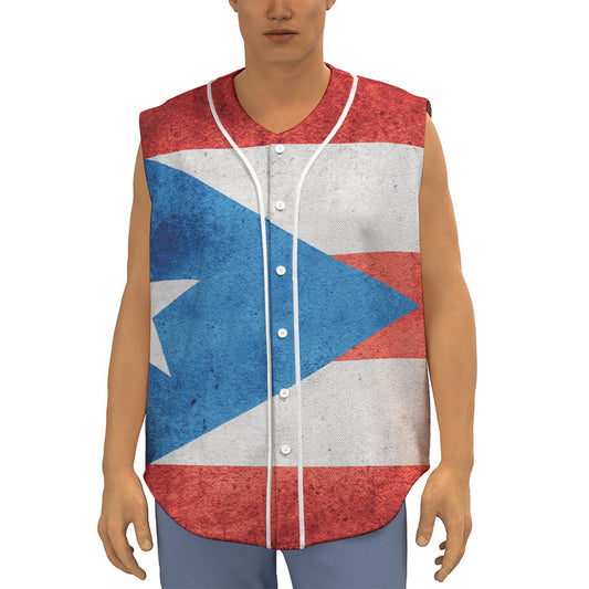 Grunge Puerto Rican Flag Print Sleeveless Baseball Jersey