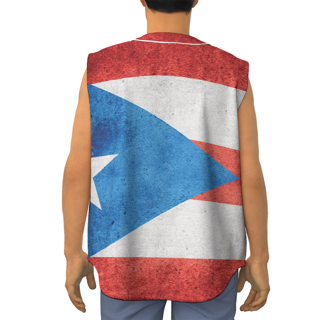 Grunge Puerto Rican Flag Print Sleeveless Baseball Jersey