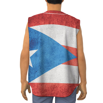 Grunge Puerto Rican Flag Print Sleeveless Baseball Jersey