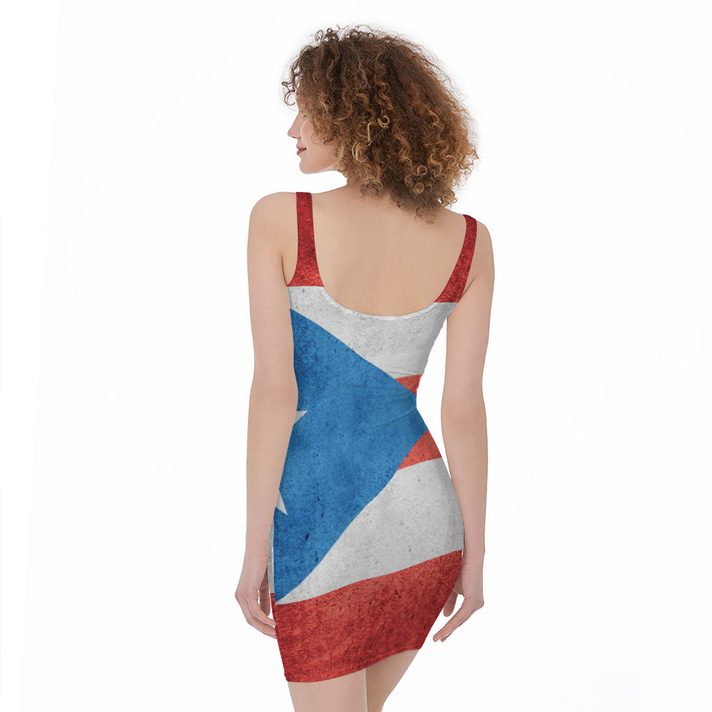 Grunge Puerto Rican Flag Print Sleeveless Bodycon Dress