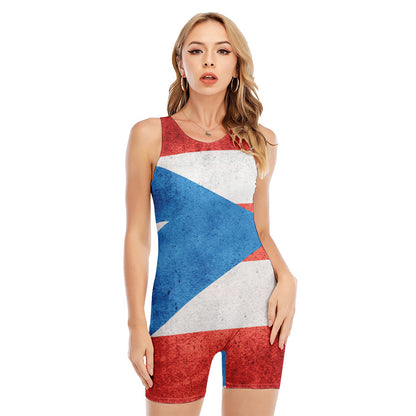 Grunge Puerto Rican Flag Print Sleeveless One Piece Swimsuit
