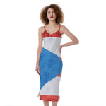 Grunge Puerto Rican Flag Print Slim Fit Midi Cami Dress