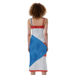 Grunge Puerto Rican Flag Print Slim Fit Midi Cami Dress