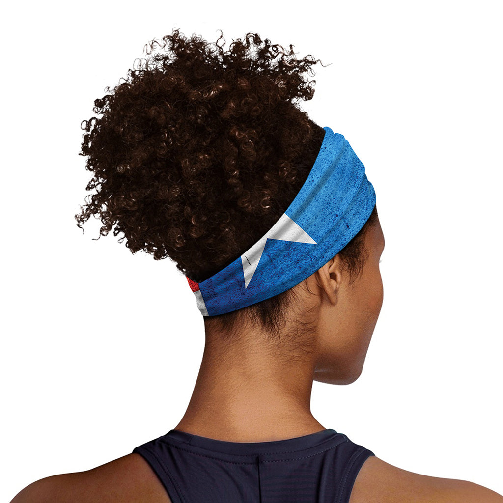 Grunge Puerto Rican Flag Print Sports Headband