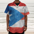 Grunge Puerto Rican Flag Print Textured Short Sleeve Shirt