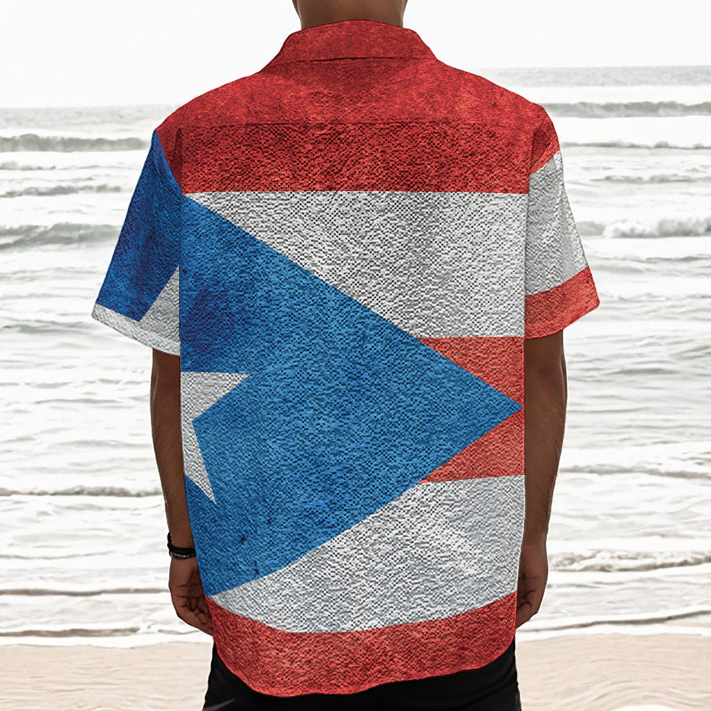 Grunge Puerto Rican Flag Print Textured Short Sleeve Shirt