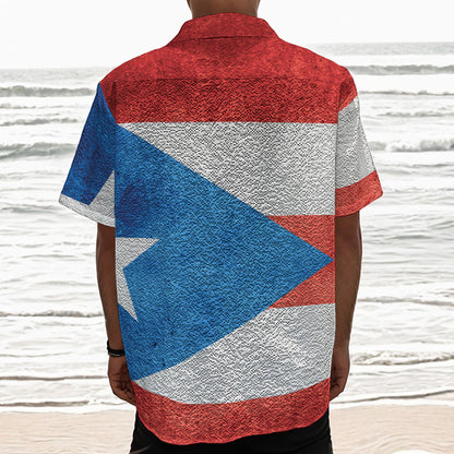 Grunge Puerto Rican Flag Print Textured Short Sleeve Shirt