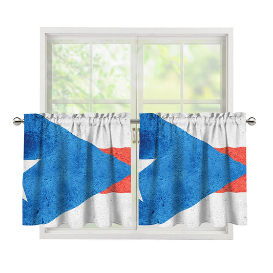 Grunge Puerto Rican Flag Print Tier Curtains