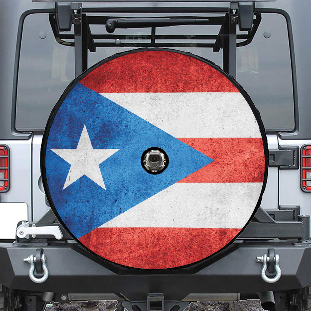 Grunge Puerto Rican Flag Print Tire Cover With Camera Hole