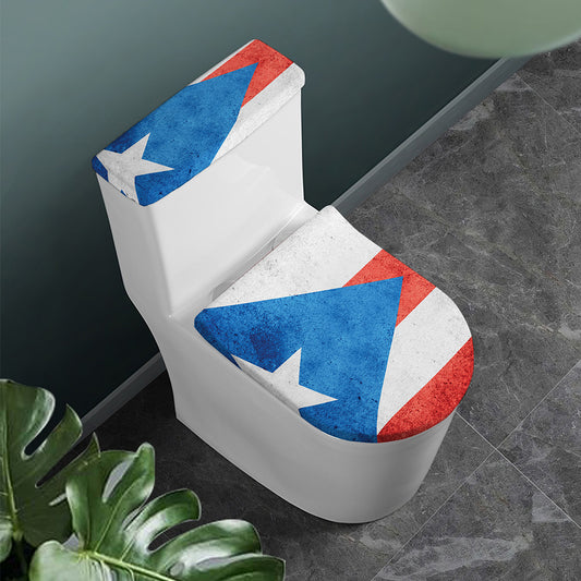 Grunge Puerto Rican Flag Print Toilet Lid And Tank Cover Set